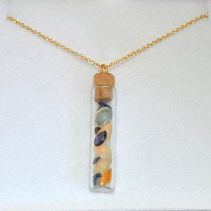 Natural Opal and Blue Sapphire Bottle Vial Pendant Necklace